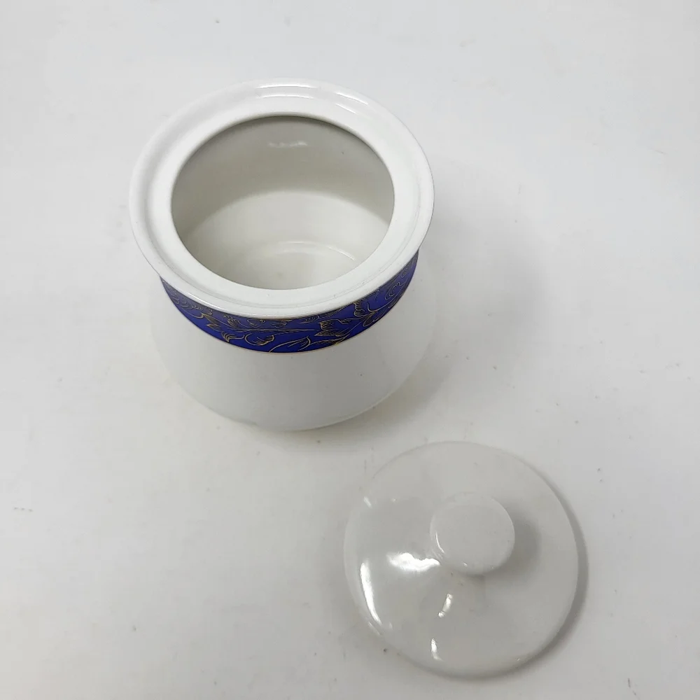 Vintage American Atelier Sugar‎ Bowl Courtyard Porcelain Blue Gold